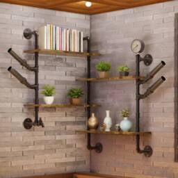 Kelvenix Corner Wall Mounted Wine Rack Display Shelf in Black - Size: 0.6m2 - thumbnail 5
