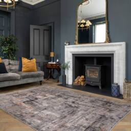 Kukoon Abstract Design Cotton Chenille Rug Grey Gold Machine Washable in Dark Grey - Size: 240 cm x 330 cm - thumbnail 1