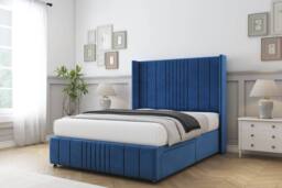 "Sloomy Hargrave Plush Divan Base 2 Drawers -54"" Wingback & 12"" Footboard in Blue - Size: Super King" - thumbnail 3