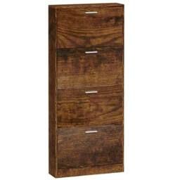 Berkfield Home Shoe Cabinet Smoked Oak 59x17x150 cm Engineered Wood in Brown - Size: 59 x 17 x 150 cm - thumbnail 5
