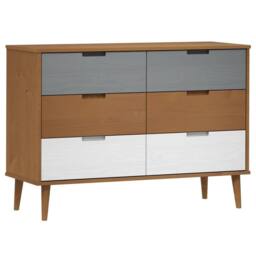 Berkfield Home Beautiful Drawer Cabinet MOLDE Brown 113x40x80 cm Solid Wood Pine - Size: 113 x 40 x 80 cm - thumbnail 3