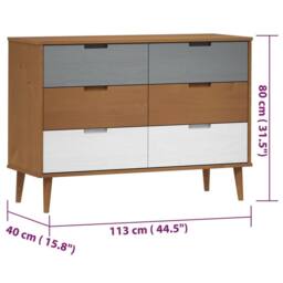 Berkfield Home Beautiful Drawer Cabinet MOLDE Brown 113x40x80 cm Solid Wood Pine - Size: 113 x 40 x 80 cm - thumbnail 8