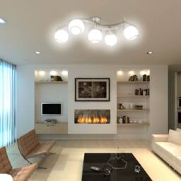 Berkfield Home Modern Ceiling Lamp with Glass Shades on Waving Rail for 5 E14 Bulb in White - thumbnail 5