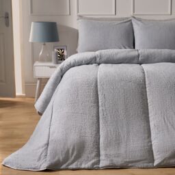 OHS Teddy Fleece 10.5 TOG Coverless Duvet with Pillowcase Bedding Set in Silver - Size: Double