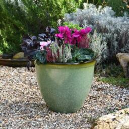 FLAVORA 3x Green Bell Glazed Planter Outdoor Garden Plant Pot - Size: 100g - thumbnail 2