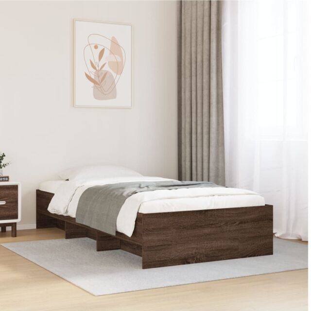 Berkfield Home Bed Frame without Mattress Brown Oak 90x190 cm Single Engineered Wood - image 1