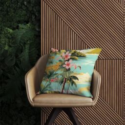 Warren Reed - Designer Palm Trees & Hibiscus Outdoor Cushion in Green - Size: 45 cm x 45 cm - thumbnail 2
