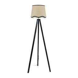 ValueLights Barbro Black Wood Tripod Floor Lamp with Natural Linen Scallop Edge Shade - thumbnail 2