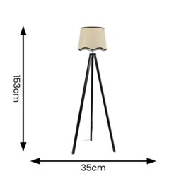 ValueLights Barbro Black Wood Tripod Floor Lamp with Natural Linen Scallop Edge Shade - thumbnail 4
