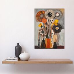 "Artery8 Abstract Folk Art Autumn Flower Bouquet in Vase Wall Art Print in Grey - Size: W12"" x H16""" - thumbnail 4