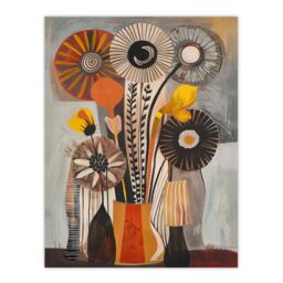 "Artery8 Abstract Folk Art Autumn Flower Bouquet in Vase Wall Art Print in Grey - Size: W12"" x H16""" - thumbnail 1