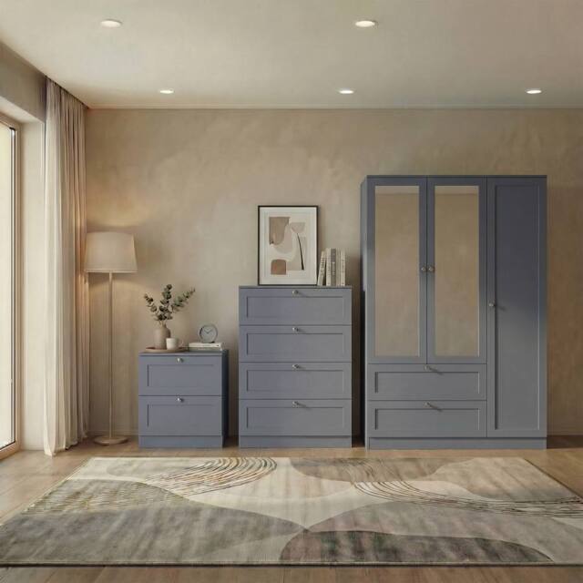 Home Discount Vida Designs Altino 3Pc Bedroom Set(2Dr Bedside, 4Dr Chest, Wardrobe) in Grey - image 1
