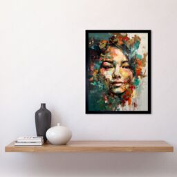 "Artery8 Wall Art Print Sad Young Woman Face Beauty Portrait Multicoloured Art Framed in Black - Size: W12"" x H16""" - thumbnail 2