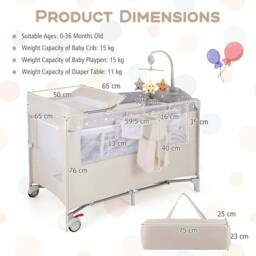 CASART Pack & Play Foldable Baby Nursery Center With Diaper Changing Table in Beige - thumbnail 2