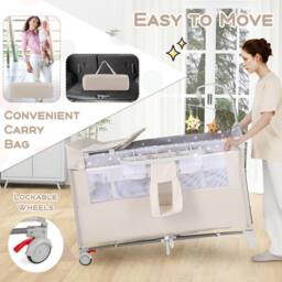 CASART Pack & Play Foldable Baby Nursery Center With Diaper Changing Table in Beige - thumbnail 9