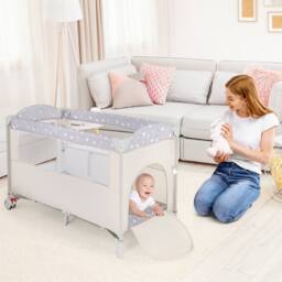 CASART Pack & Play Foldable Baby Nursery Center With Diaper Changing Table in Beige - thumbnail 3