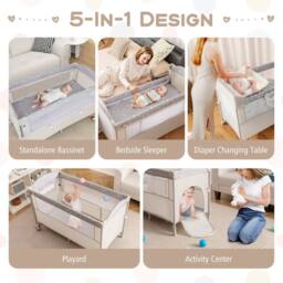CASART Pack & Play Foldable Baby Nursery Center With Diaper Changing Table in Beige - thumbnail 6