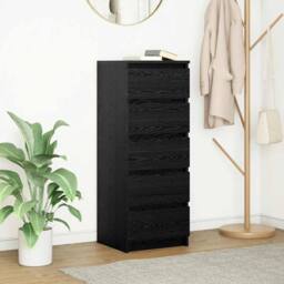 Berkfield Home Sideboard with Drawers Black Oak 37.5x35x99 cm Engineered Wood - thumbnail 2