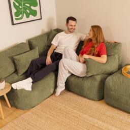 icon 4pcs Noa Bean Bag, 1x Corner, 2x Recliner, 1x Slab, Jumbo Cord in Green - thumbnail 2