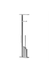 Cosmic Silicone Toilet Brush with Toilet Roll Holder Chrome, FLAT Collection in Metallic Silver