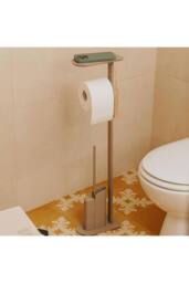 Cosmic Silicone Toilet Brush with Toilet Roll Holder Chrome, FLAT Collection in Metallic Silver - thumbnail 6