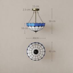 HOMCOM Ceiling Light, Vintage Tiffany Style Chandelier with Sockets in Blue - thumbnail 3