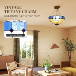 HOMCOM Ceiling Light, Vintage Tiffany Style Chandelier with Sockets in Blue - thumbnail 4