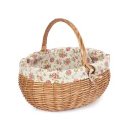 Red Hamper Wicker Cotton Lined Deluxe Shopping Basket in Pink - thumbnail 1