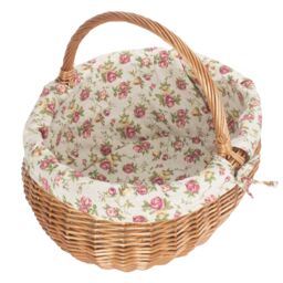 Red Hamper Wicker Cotton Lined Deluxe Shopping Basket in Pink - thumbnail 2