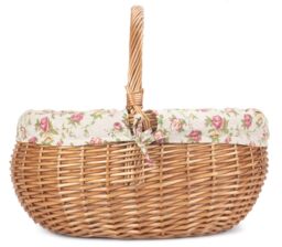 Red Hamper Wicker Cotton Lined Deluxe Shopping Basket in Pink - thumbnail 3