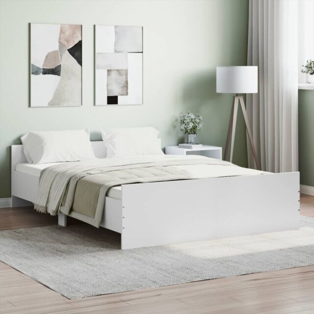 Berkfield Home Bed Frame with Headboard & Footboard White 135x190 cm Double - image 1