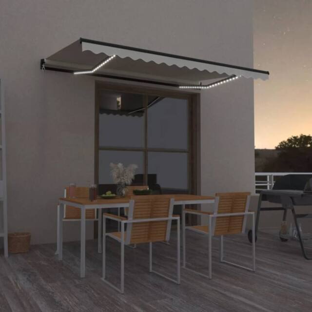 Berkfield Home Manual Retractable Awning with LED 450x300 cm Cream in Beige - image 1