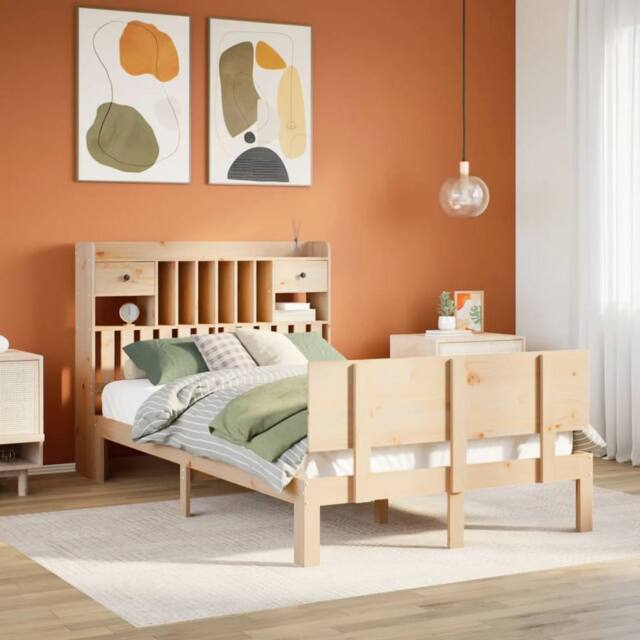 Berkfield Home Bookcase Bed without Mattress 135x190 cm Double Solid Wood Pine in Natural - image 1