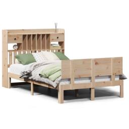 Berkfield Home Bookcase Bed without Mattress 135x190 cm Double Solid Wood Pine in Natural - thumbnail 2