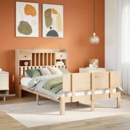 Berkfield Home Bookcase Bed without Mattress 135x190 cm Double Solid Wood Pine in Natural - thumbnail 1