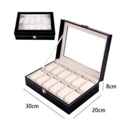 VOGREX Mens 10 Grids PU Leather Watch Display Case in Black - Size: Large - thumbnail 9
