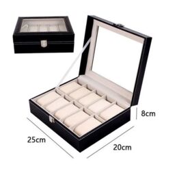 VOGREX Mens 10 Grids PU Leather Watch Display Case in Black - Size: Large - thumbnail 5