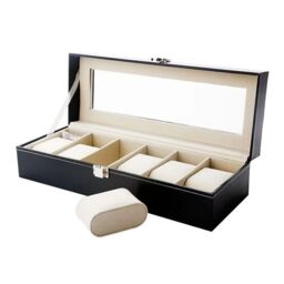VOGREX Mens 10 Grids PU Leather Watch Display Case in Black - Size: Large - thumbnail 4