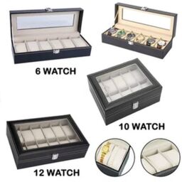 VOGREX Mens 10 Grids PU Leather Watch Display Case in Black - Size: Large - thumbnail 2