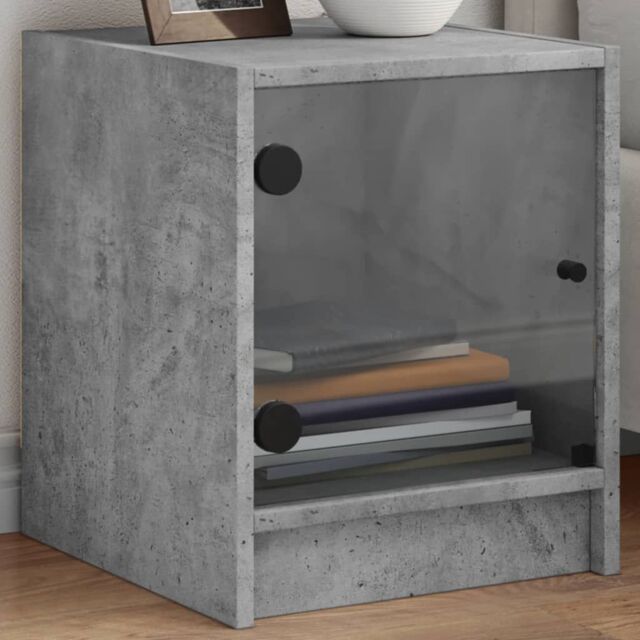 Berkfield Home Bedside Cabinets with Glass Doors 2 pcs Concrete Grey 35x37x42 cm - Size: 35 x 37 x 42 cm - image 1