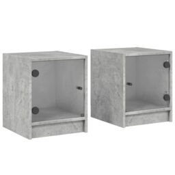 Berkfield Home Bedside Cabinets with Glass Doors 2 pcs Concrete Grey 35x37x42 cm - Size: 35 x 37 x 42 cm - thumbnail 2