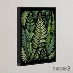 "Artery8 Ernst Haeckel Inspired Fern Leaf Fronds Framed Canvas Wall Art Print in Green - Size: W12"" x H16""" - thumbnail 2