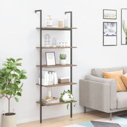 Berkfield Home 5-Tier Leaning Shelf Dark Brown & Black 64x35x185 cm - Size: 64 x 35 x 185 cm - thumbnail 2