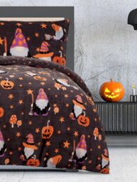 Smart Living Halloween Gonk Flannel Duvet Set Reversible Duvet Cover with Pillowcase in Charcoal - Size: Single - thumbnail 3