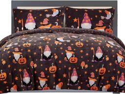 Smart Living Halloween Gonk Flannel Duvet Set Reversible Duvet Cover with Pillowcase in Charcoal - Size: Single - thumbnail 1