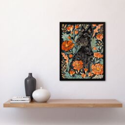 "Artery8 Stylised Scottish Terrier Dog with Peony Flowers Framed Wall Art in Orange - Size: W12"" x H16""" - thumbnail 4