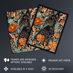 "Artery8 Stylised Scottish Terrier Dog with Peony Flowers Framed Wall Art in Orange - Size: W12"" x H16""" - thumbnail 2