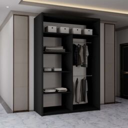 MN Furniture Wardrobe Modern Sliding Mirror Door - LED Light 120cm x 217cm in Black - Size: 120 cm x 217 cm - thumbnail 3
