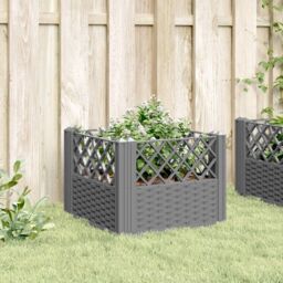 Berkfield Home Garden Planter with Pegs Light Grey 43.5x43.5x43.5 cm PP - thumbnail 3