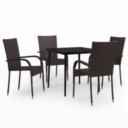 Berkfield Home Decorative 5 Piece Garden Dining Set Brown & Black - thumbnail 3